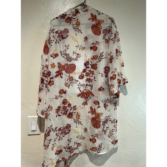 Wall Flower Kimono Cardigan Floral Print White Red Yellow Women's 2X - Picture 2 of 5